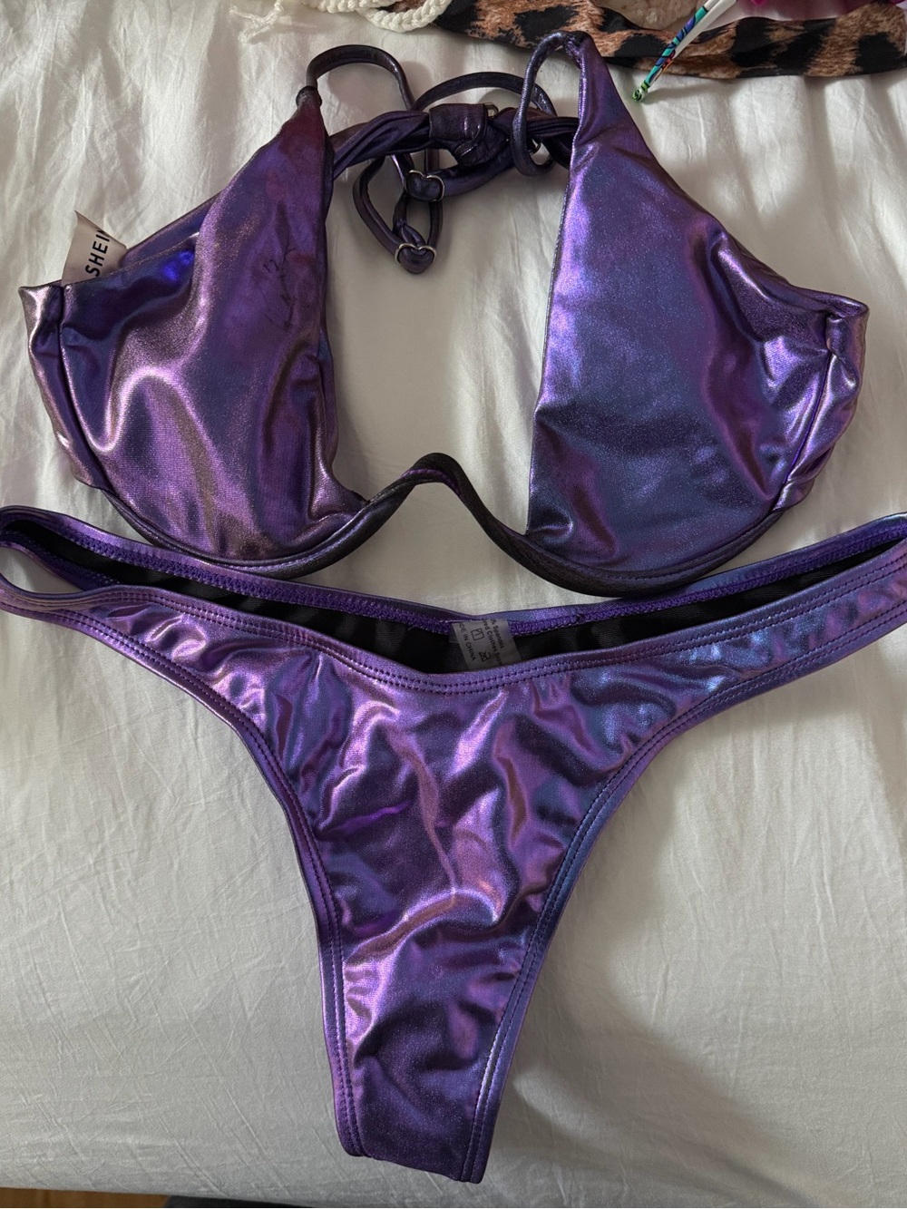 SHEIN Shimmering Purple Metallic Bikini Set